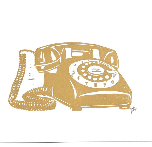 LINOCUT - Vintage rotary telephone - Hand-pressed linoleum block print (8x10in)