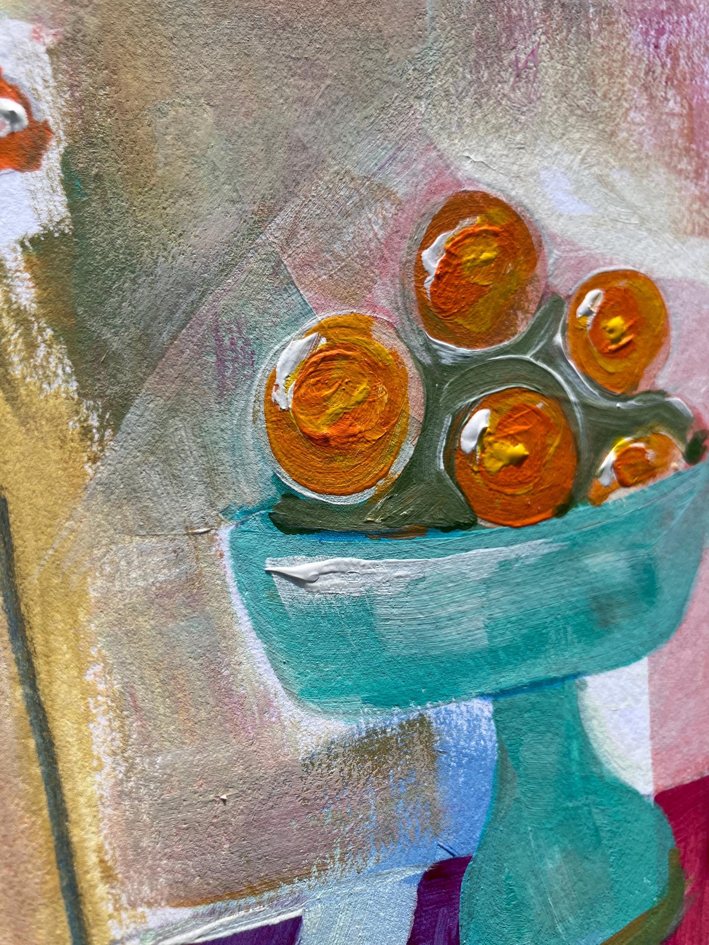 Still life - Bowl of oranges and flowers (8x10in)