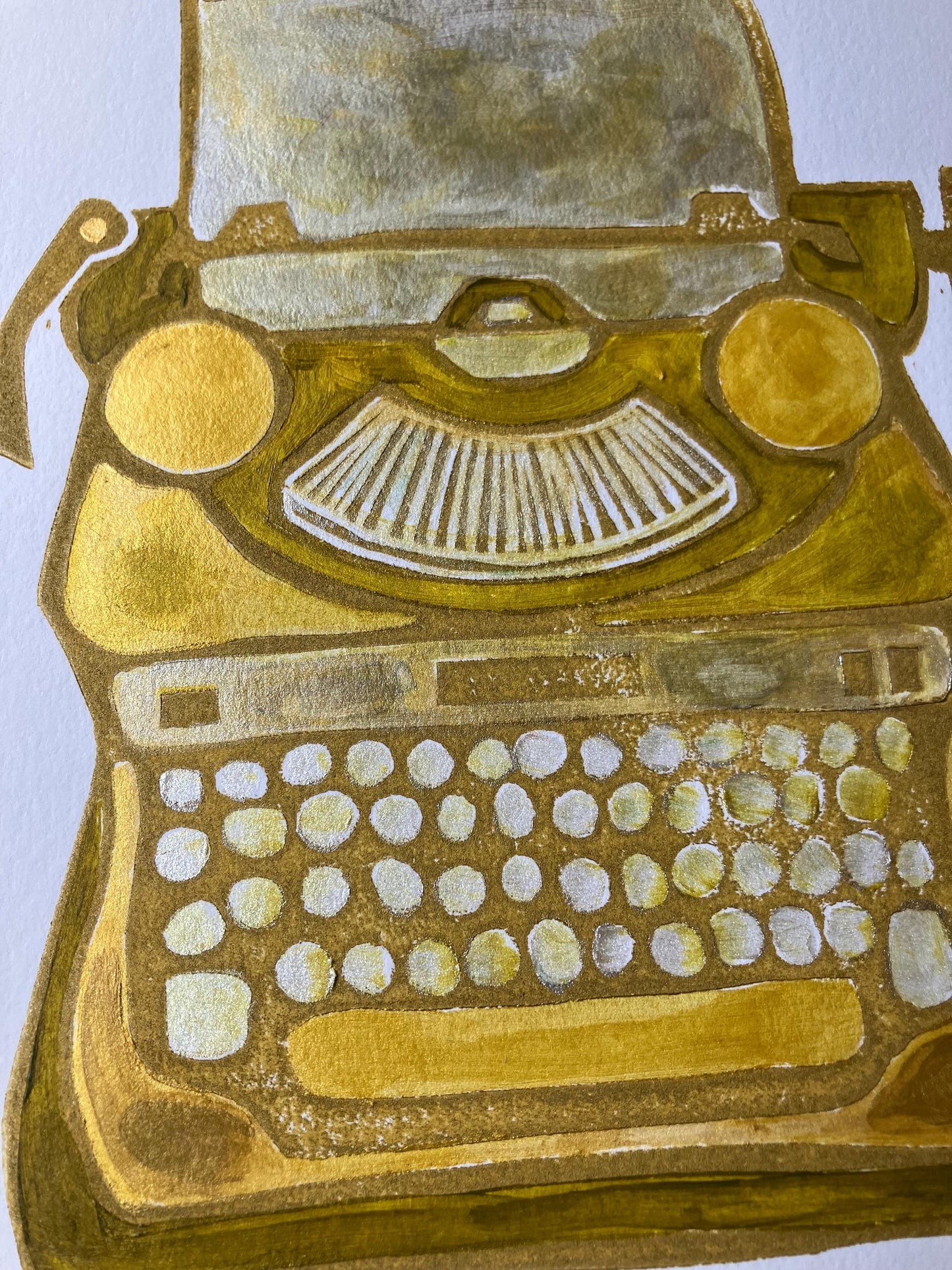 Typewriter #1 - Vintage underwood typewriter - Original acrylic linocut painting (8x10in)