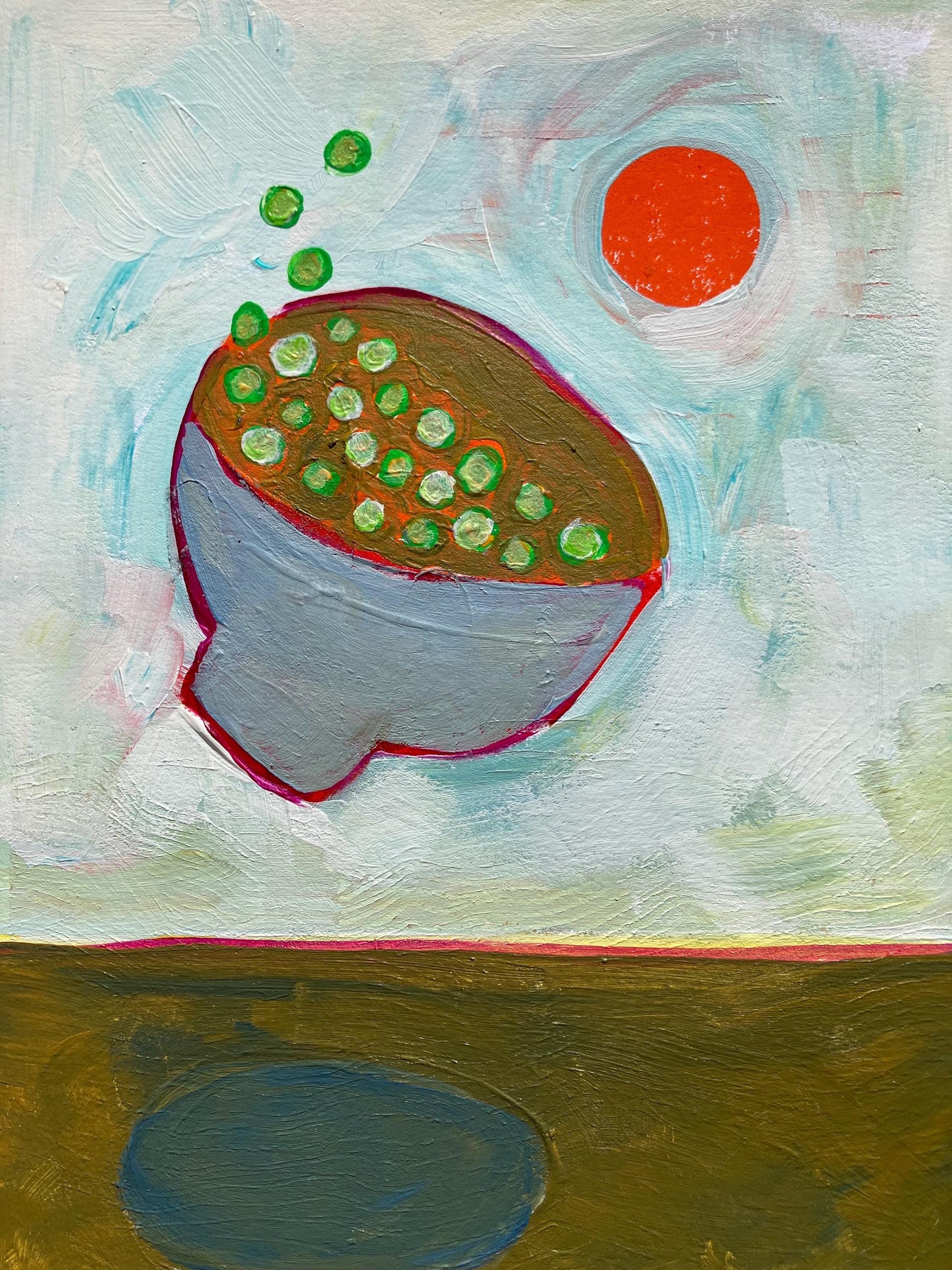 Falling bowl of peas - Original acrylic painting (8x10in)