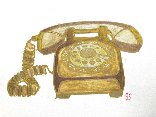 Vintage rotary telephone art - Original acrylic painting (8x10in)
