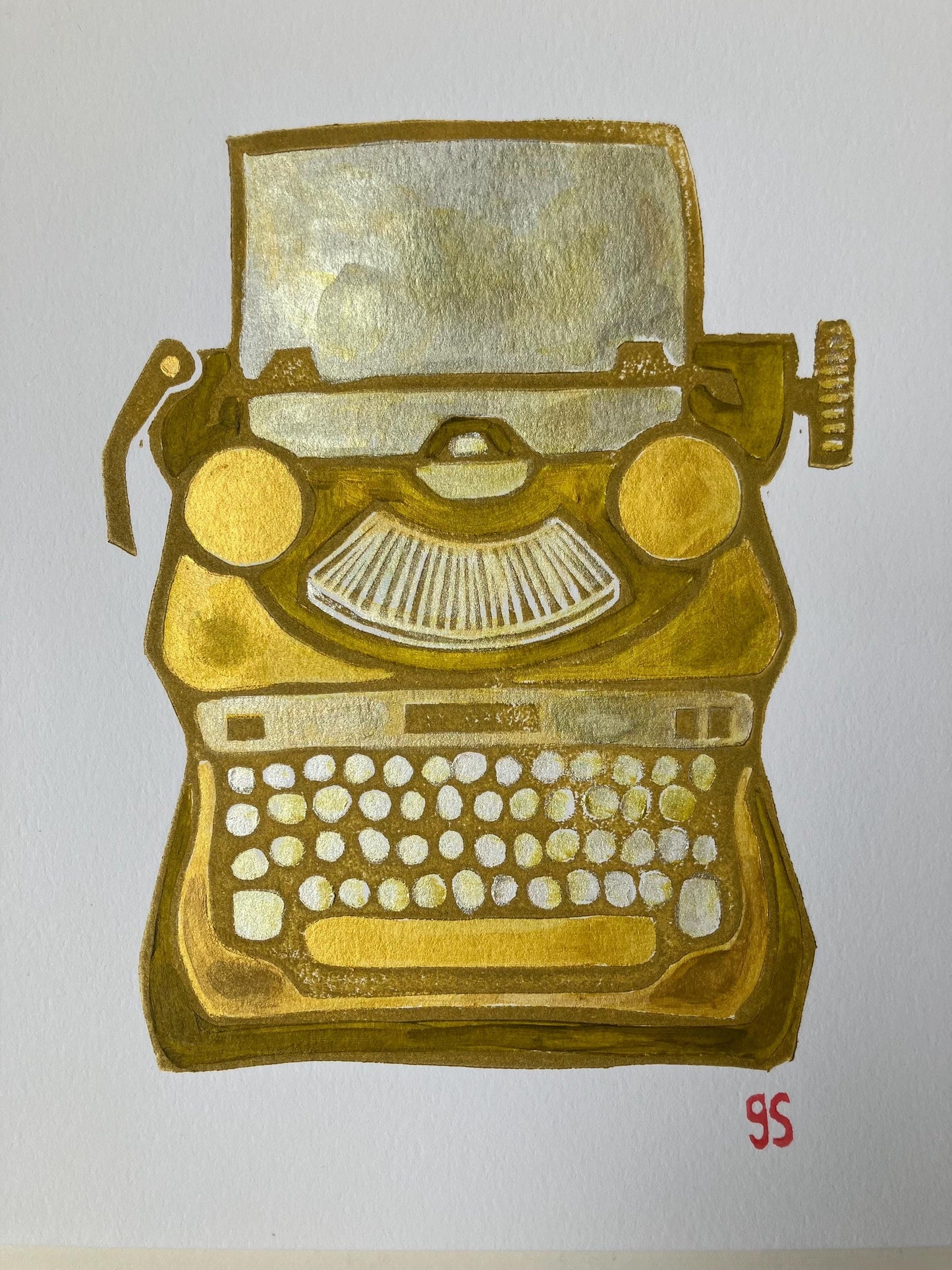 Typewriter #1 - Vintage underwood typewriter - Original acrylic linocut painting (8x10in)