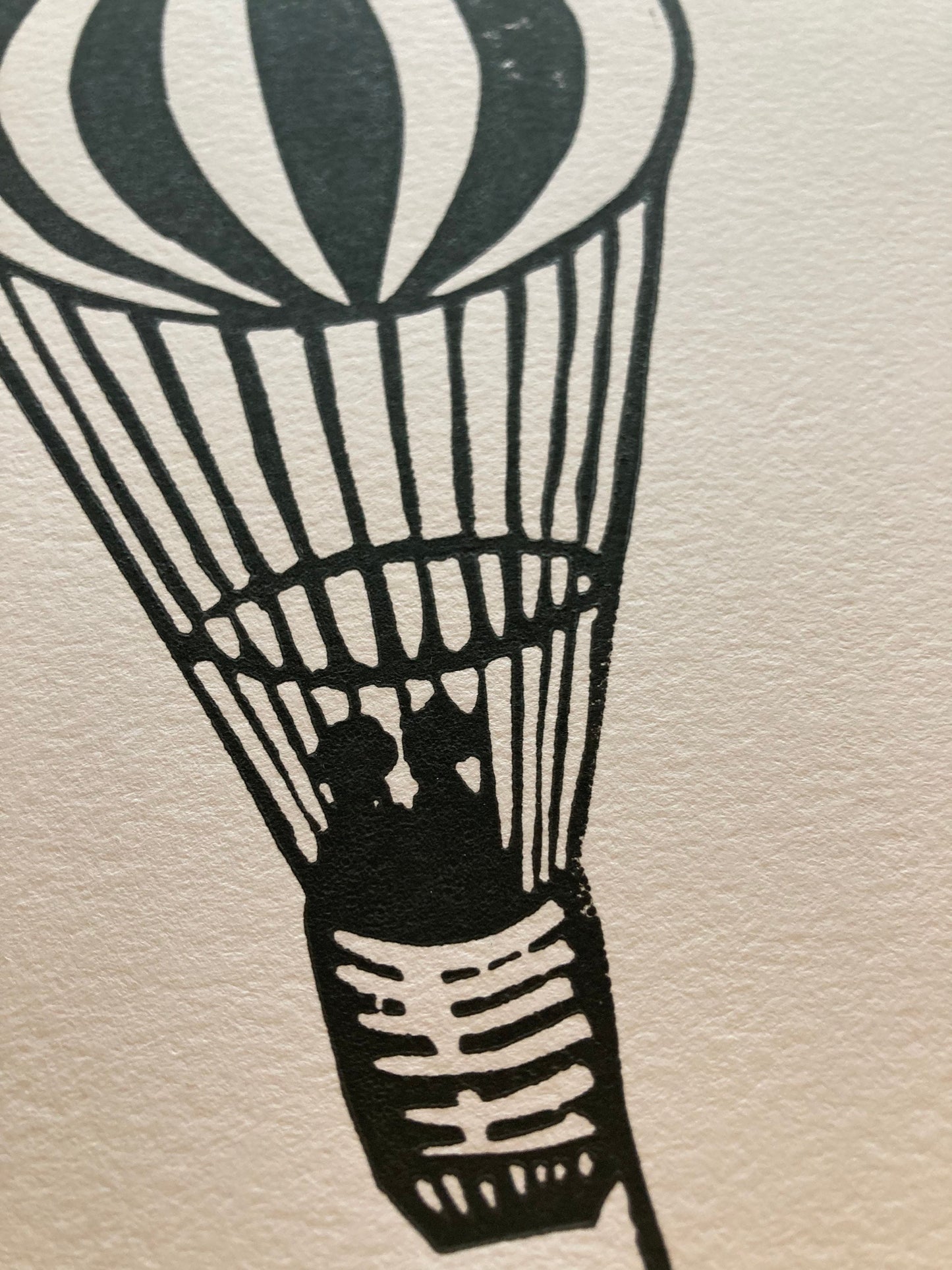 Hot air balloon linocut print - Black 8x10 linoleum print on cotton paper -