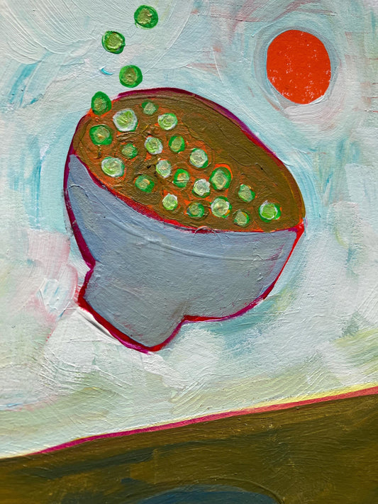 Falling bowl of peas - Original acrylic painting (8x10in)