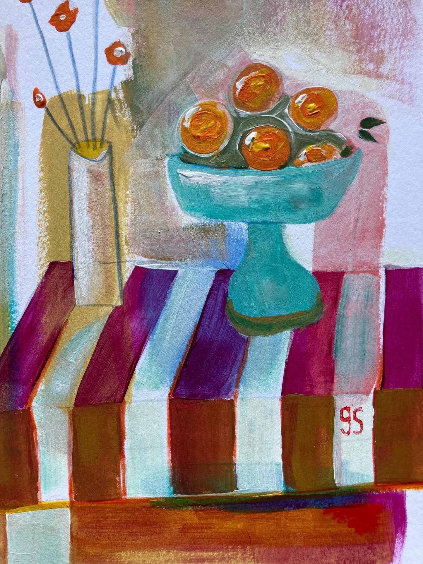 Still life - Bowl of oranges and flowers (8x10in)