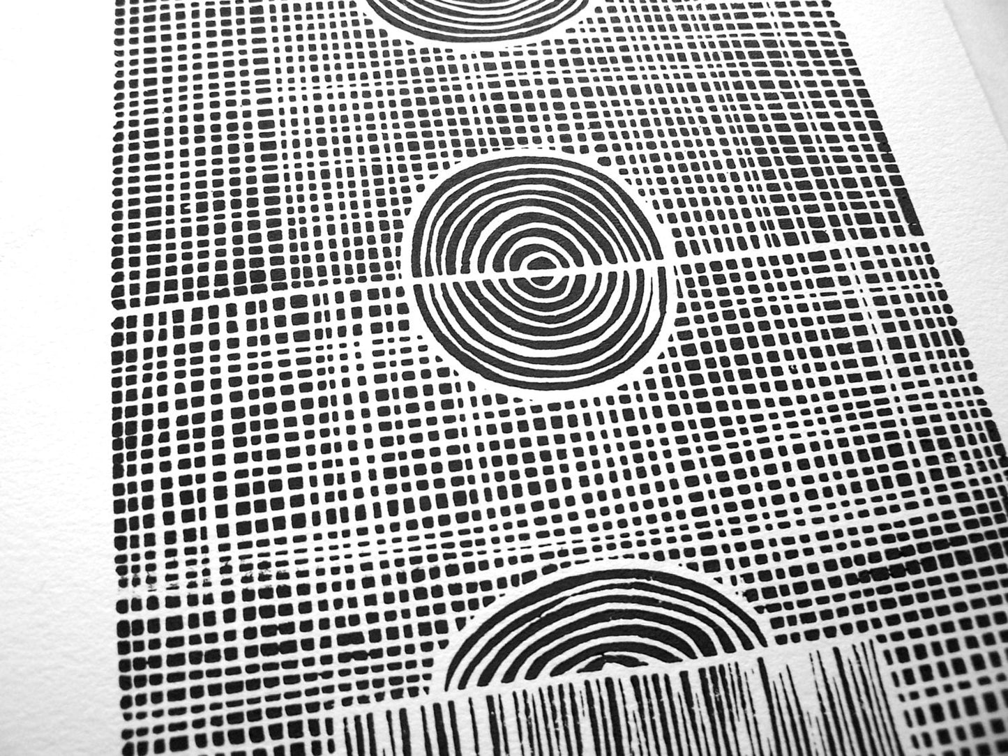 Soccer field linocut relief print - 8x10