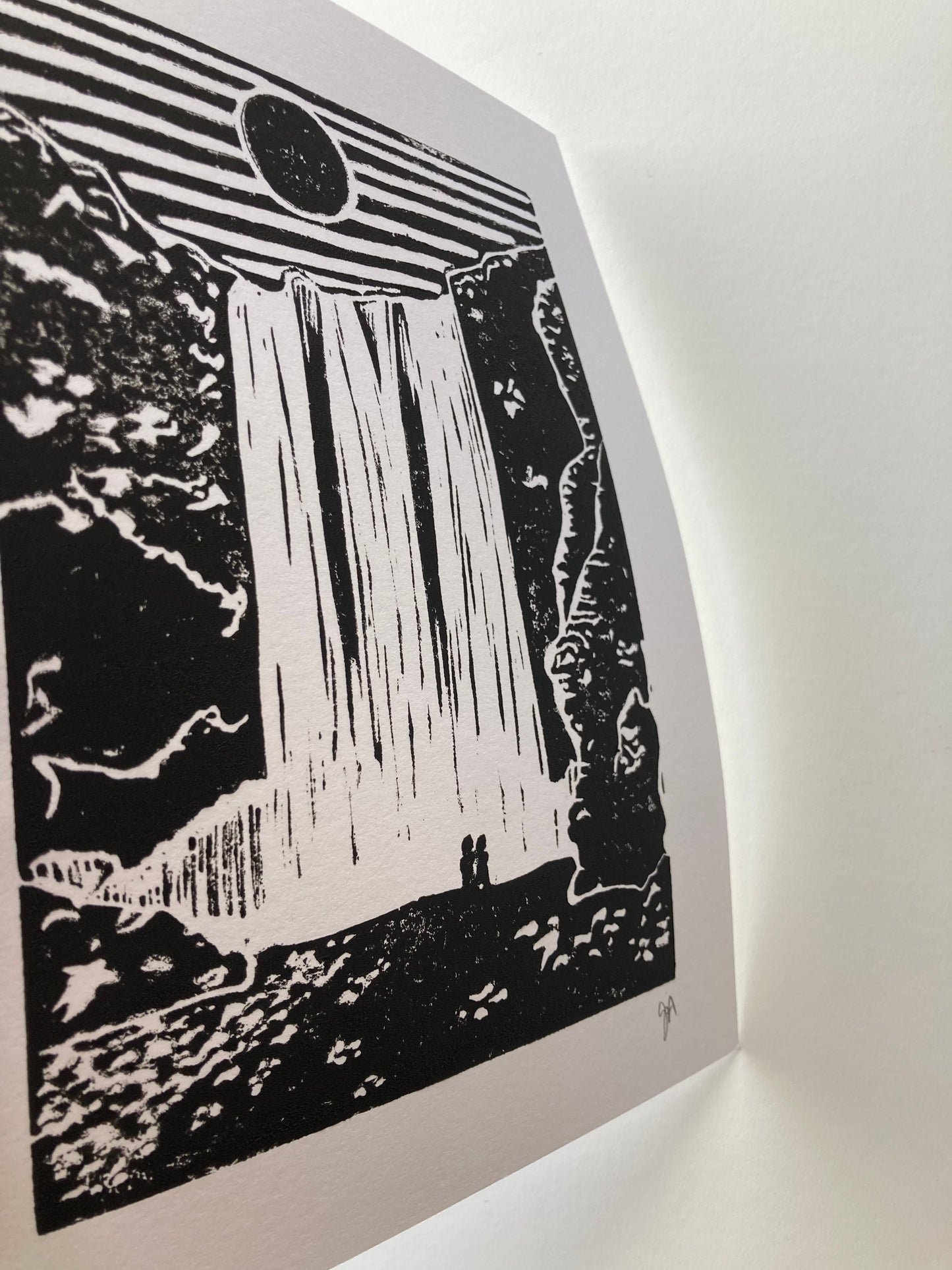 Skógafoss Waterfall, Iceland - Linocut print (8x10in)