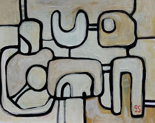 Neutral mid century painting #1 - Original acrylic painting (8x10in)