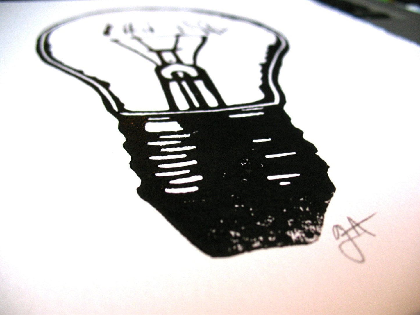 Lightbulb linocut relief print - Linoleum block poster - Hand pulled linoprint - Letterpress 8x10 - Inspirational wall art - printmaking