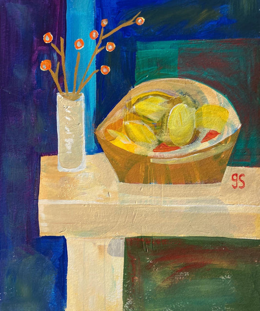 Bowl of lemons - Original acrylic painting (8x10in)