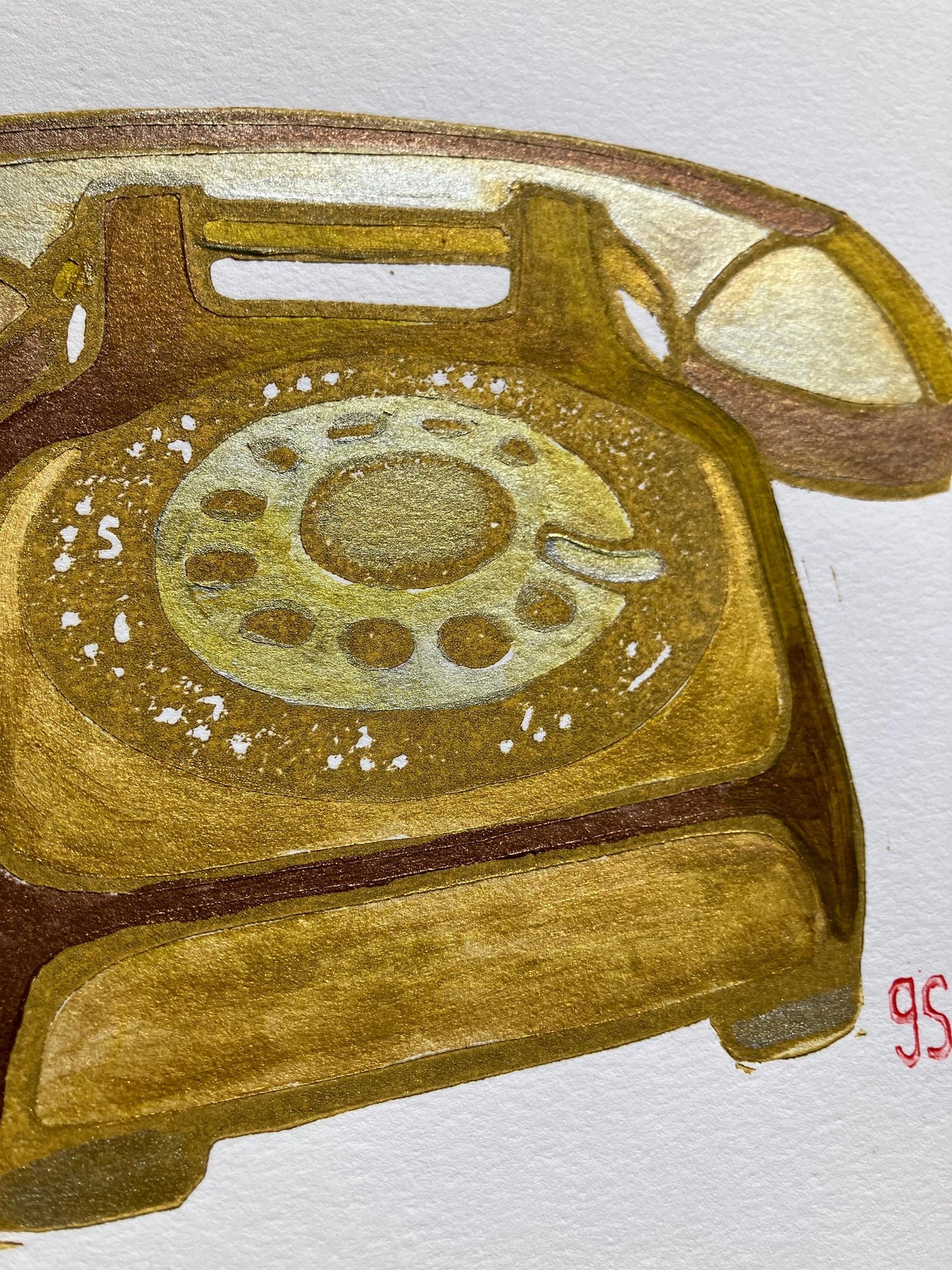 Vintage rotary telephone art - Original acrylic painting (8x10in)