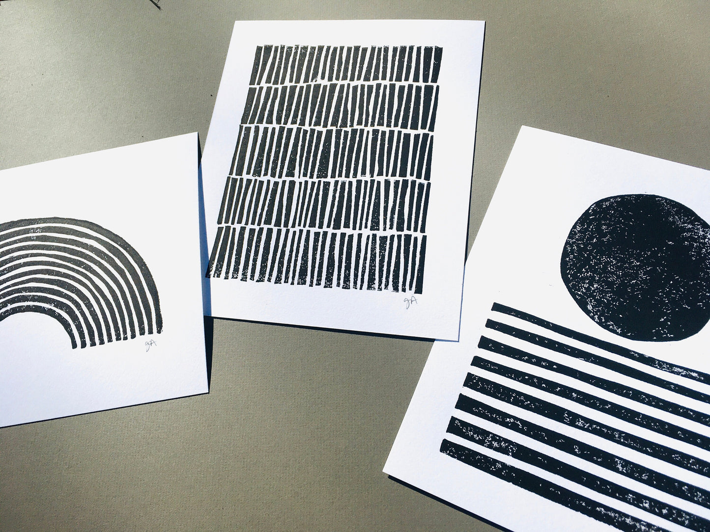 LINOCUT - Abstract sunset - Hand-pressed linoleum block print (8x10in)
