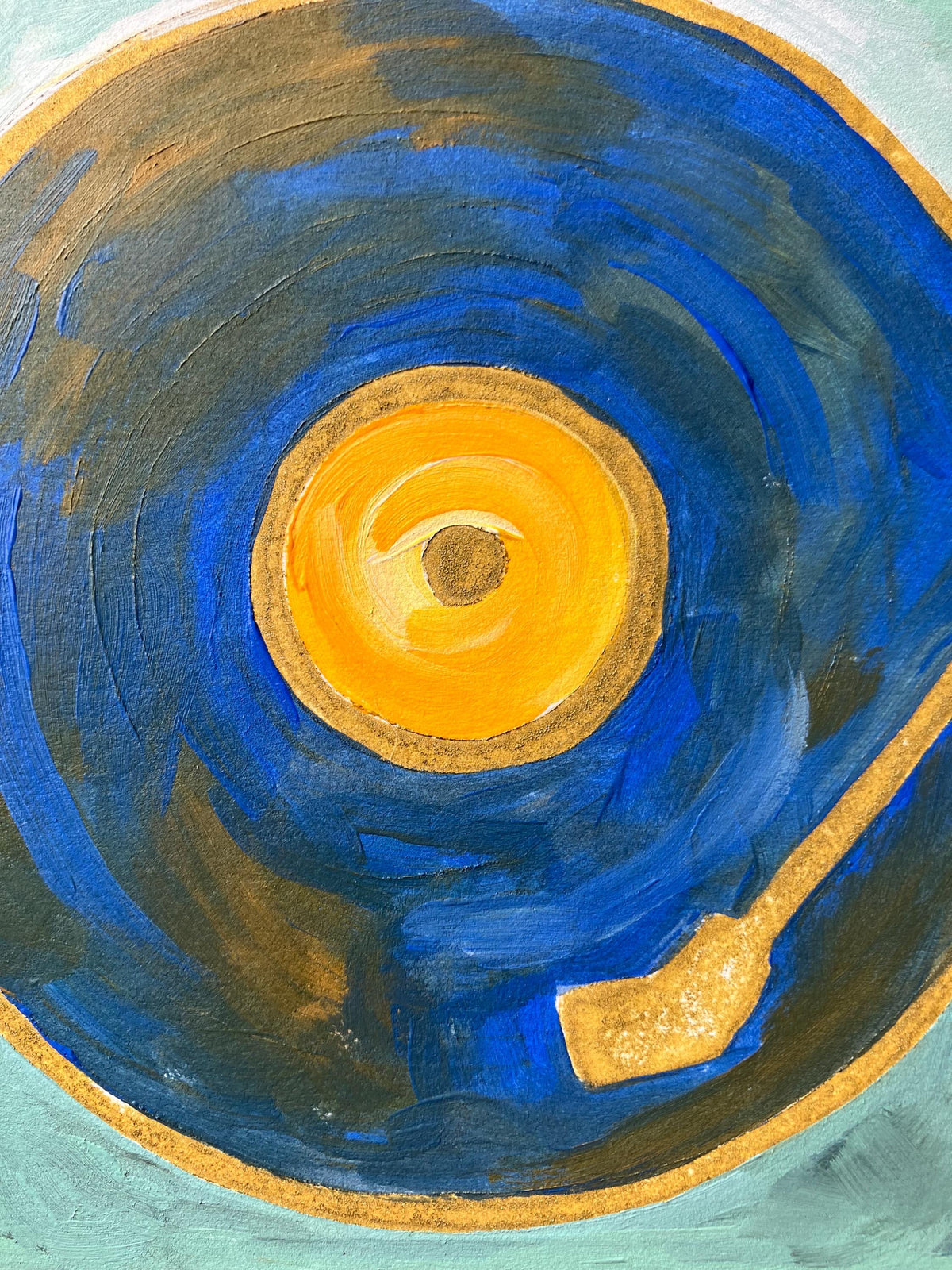 Vintage record player - Original acrylic painting (blue and gold) (8x10in)
