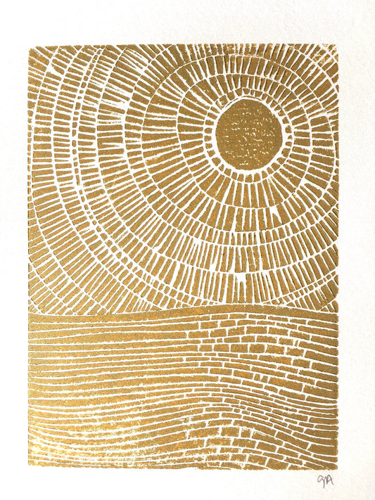 Sunset on the ocean - Linocut print (8x10in)