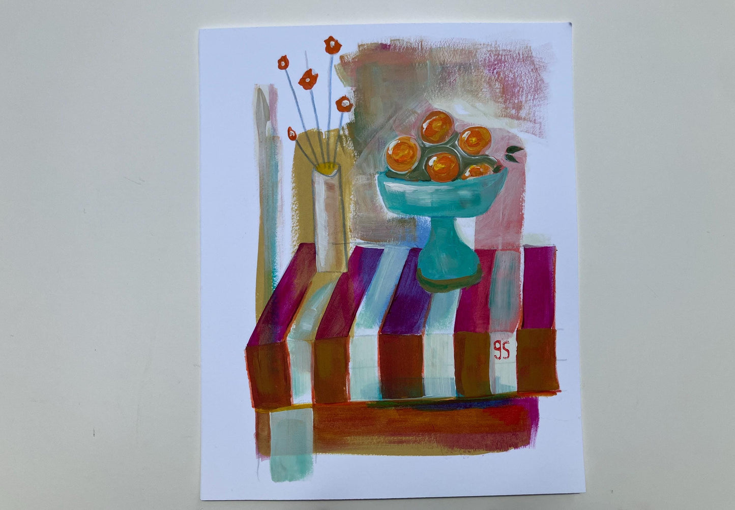 Still life - Bowl of oranges and flowers (8x10in)