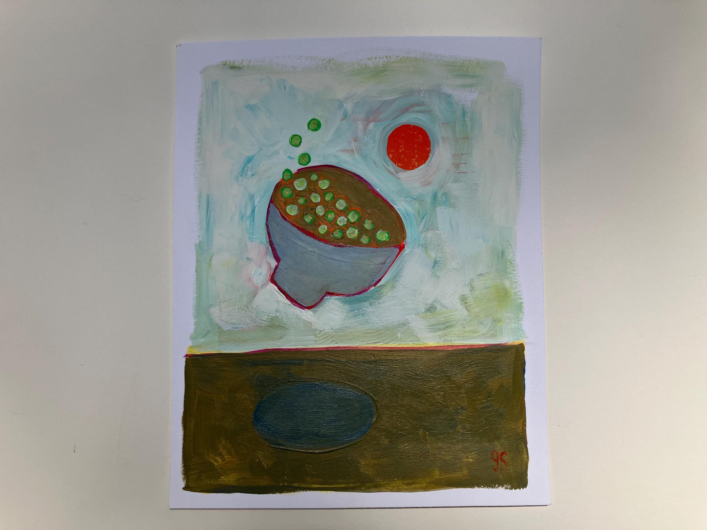 Falling bowl of peas - Original acrylic painting (8x10in)