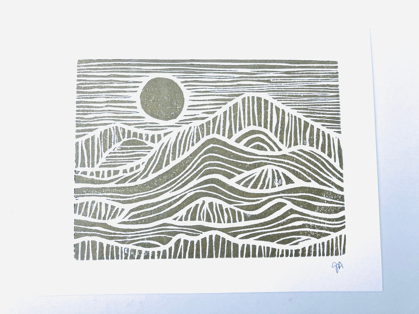 Sunrise on the mountains - Linocut print (8x10in)