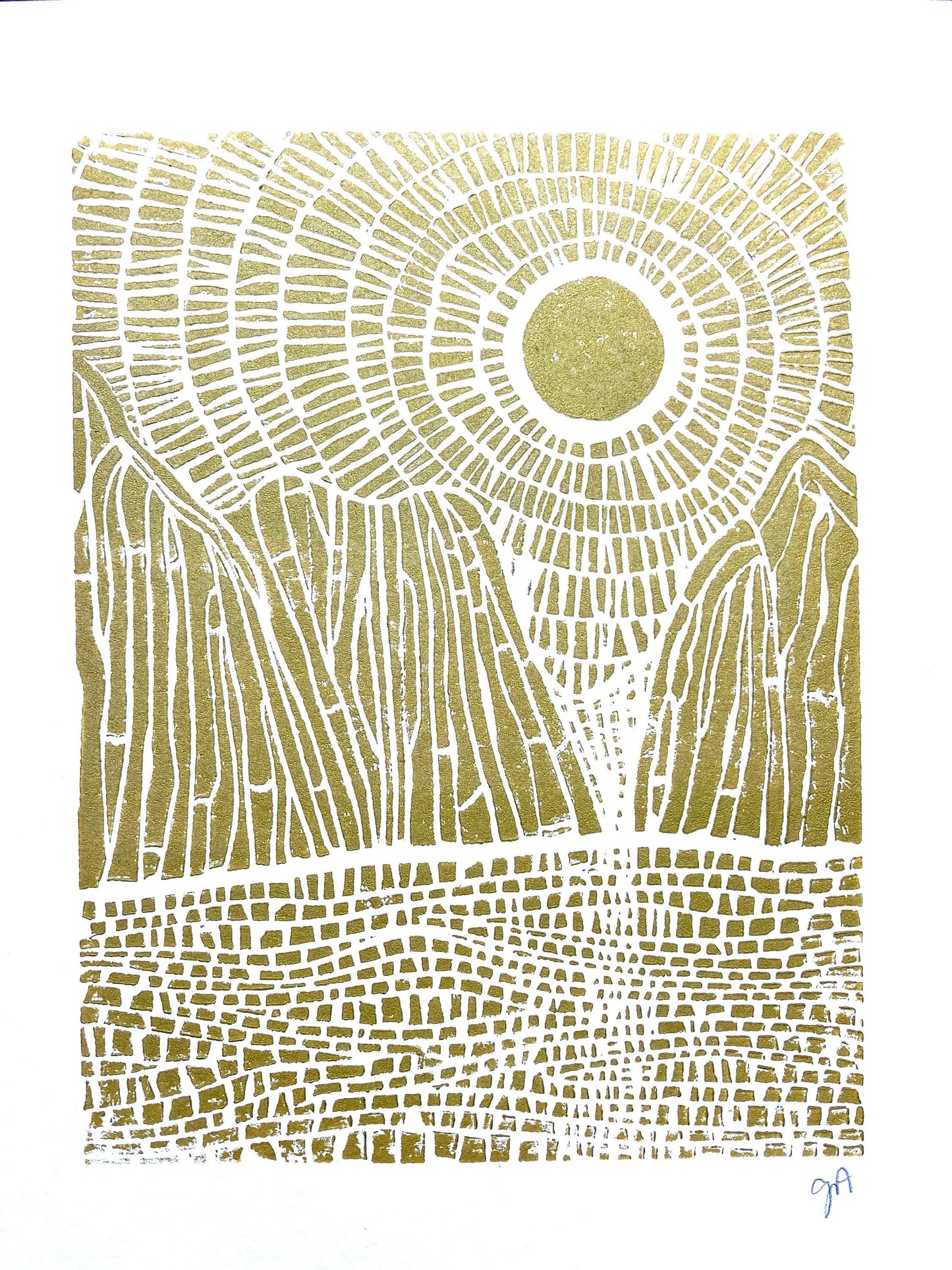 Sunset on the mountains - Linocut print (8x10in)