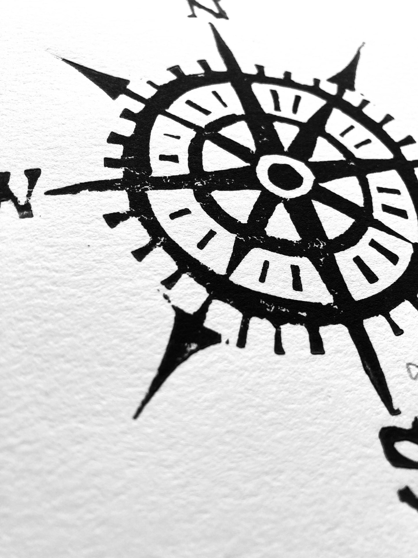 LINOCUT - Compass - Hand-pressed linoleum block print (8x10in)