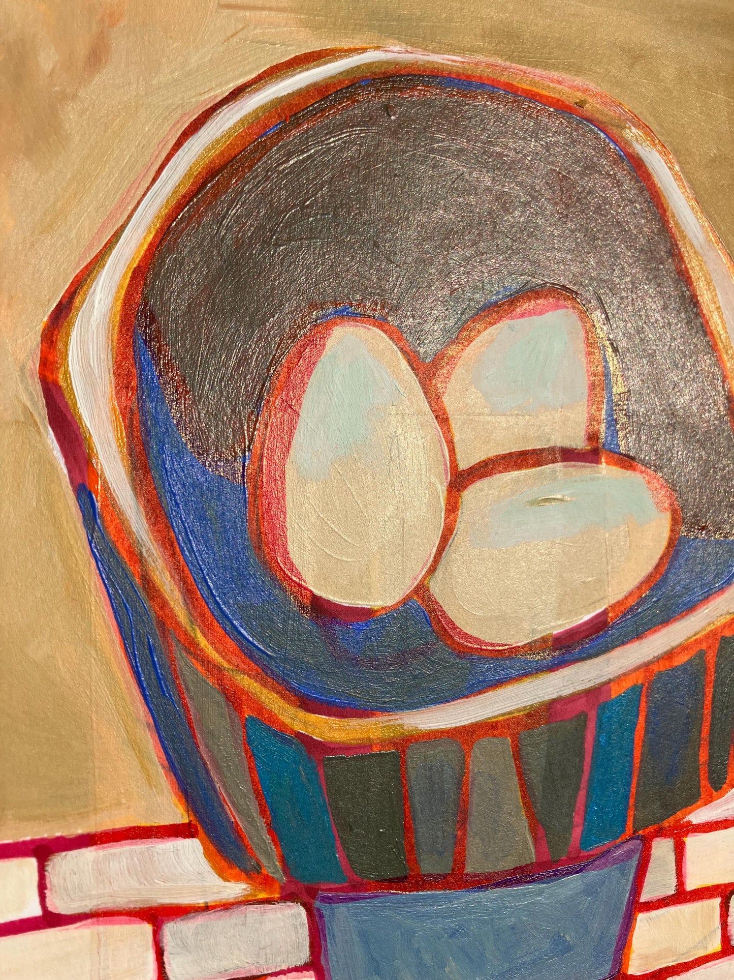 Mid-century bowl of three eggs - Original Acrylic painting (8x10in)