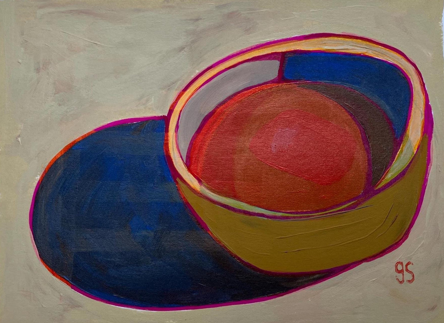 Tomato soup! Original Mid Century abstract painting (8x10)