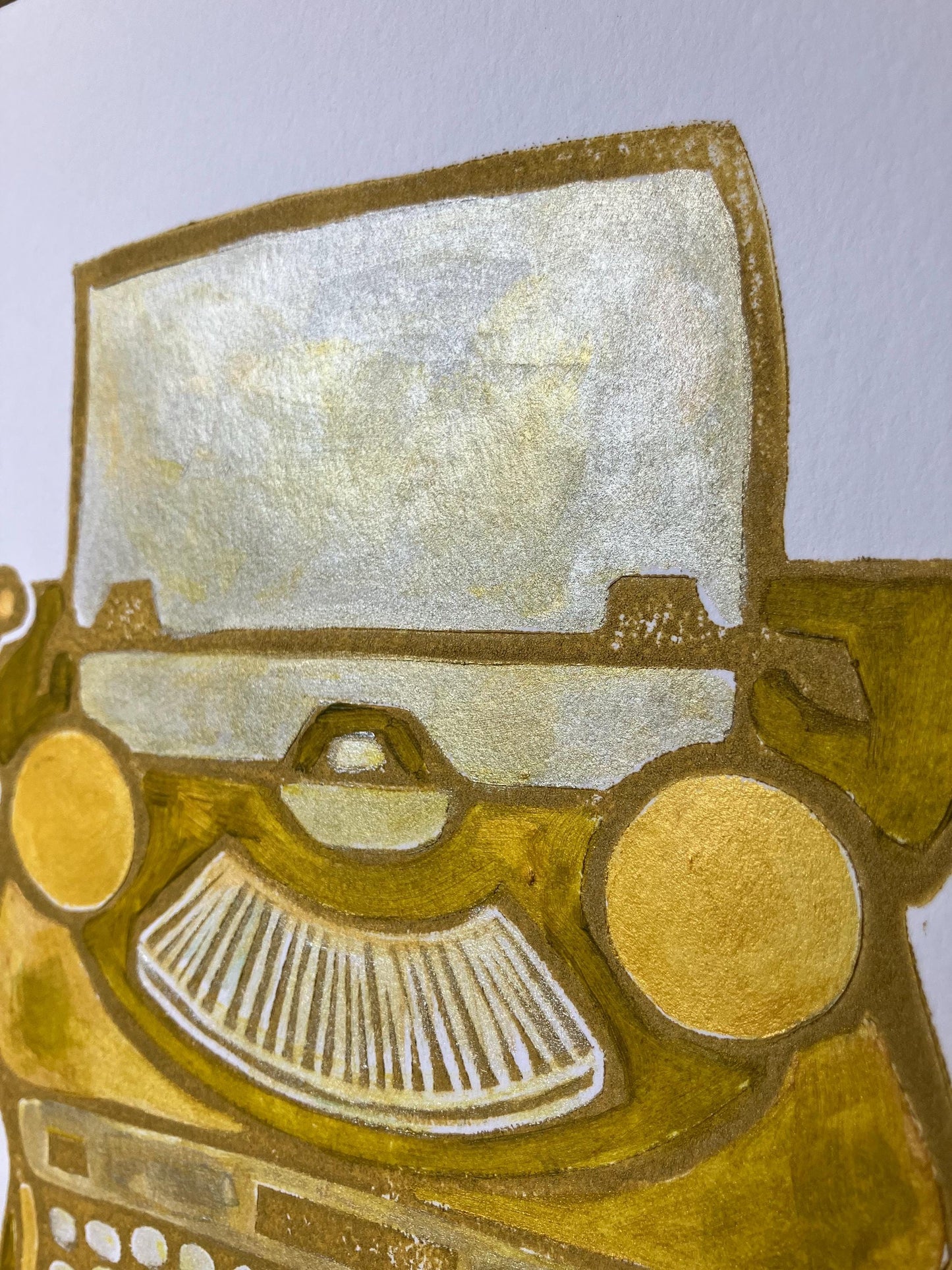 Typewriter #1 - Vintage underwood typewriter - Original acrylic linocut painting (8x10in)