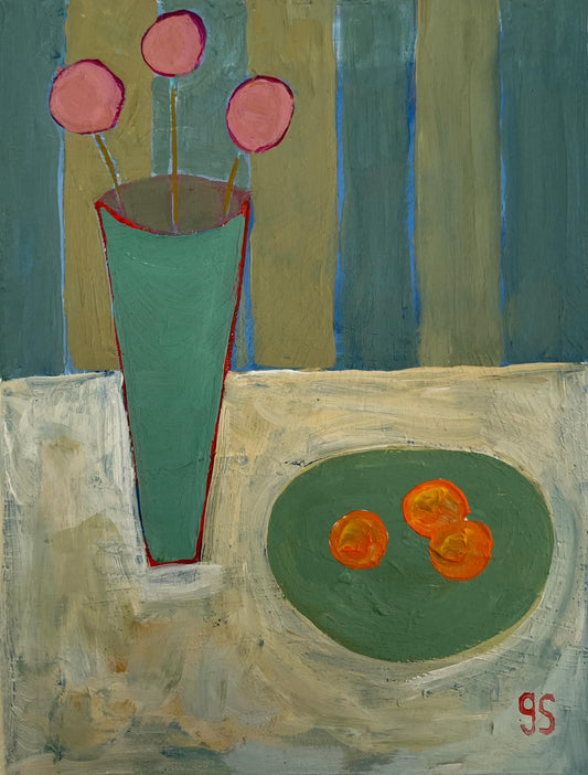 Still life - Original acrylic abstract painting - bouquet with oranges (8x10in)