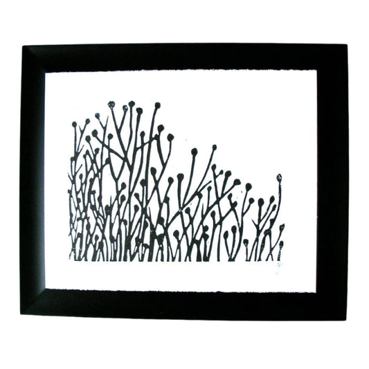 Framed black and white abstract linoleum block print on cotton Lettra paper. 8x10 linocut print. 