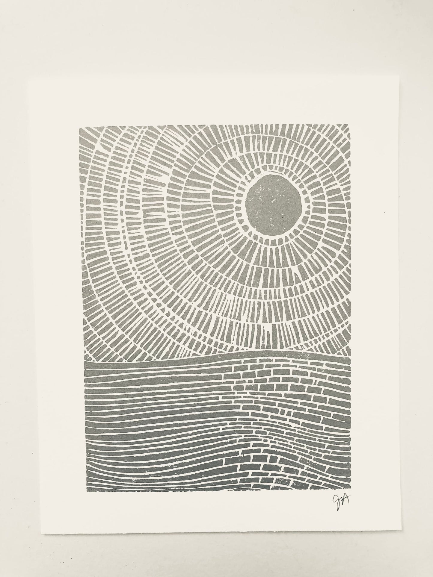 Sunset on the ocean - Linocut print (8x10in)