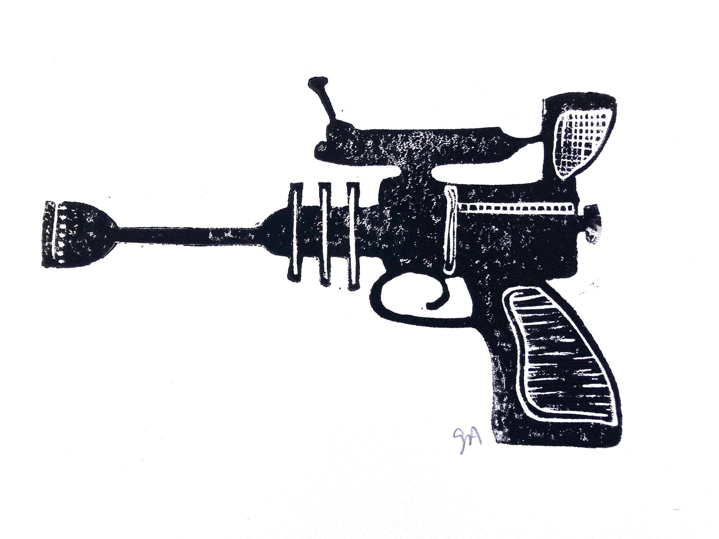 LINOCUT - Minimal Ray Gun - Hand-pressed linoleum block print (8x10in)