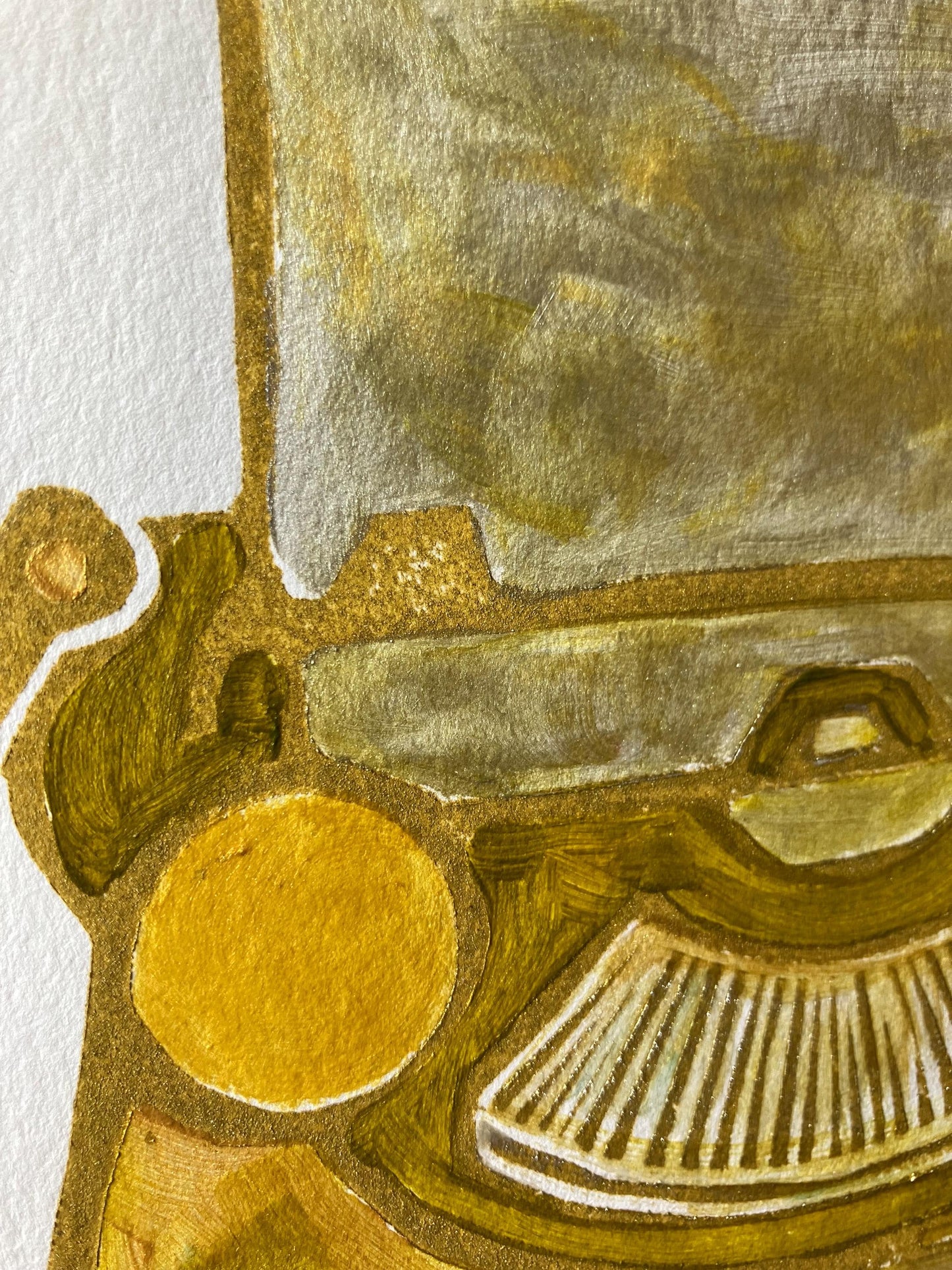 Typewriter #1 - Vintage underwood typewriter - Original acrylic linocut painting (8x10in)
