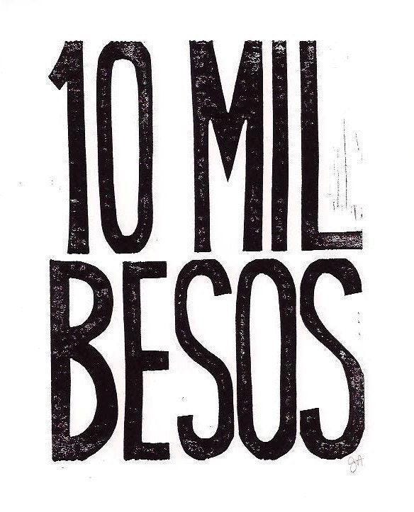 LINOCUT - 10 mil besos - Ten thousand kisses (In Spanish) - Linoleum block print (8x10in)