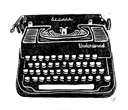 Vintage typewriter - Linocut print (8x10in)