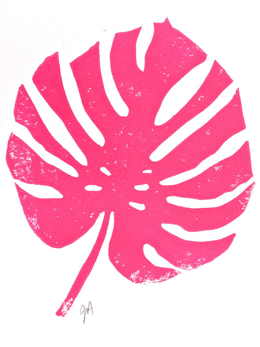 Pink leaf design on a white background