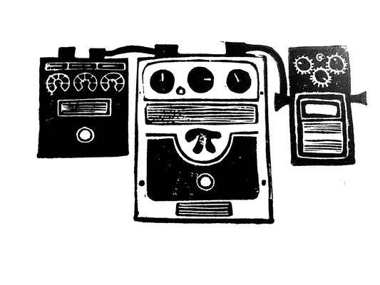 effects pedal linocut print