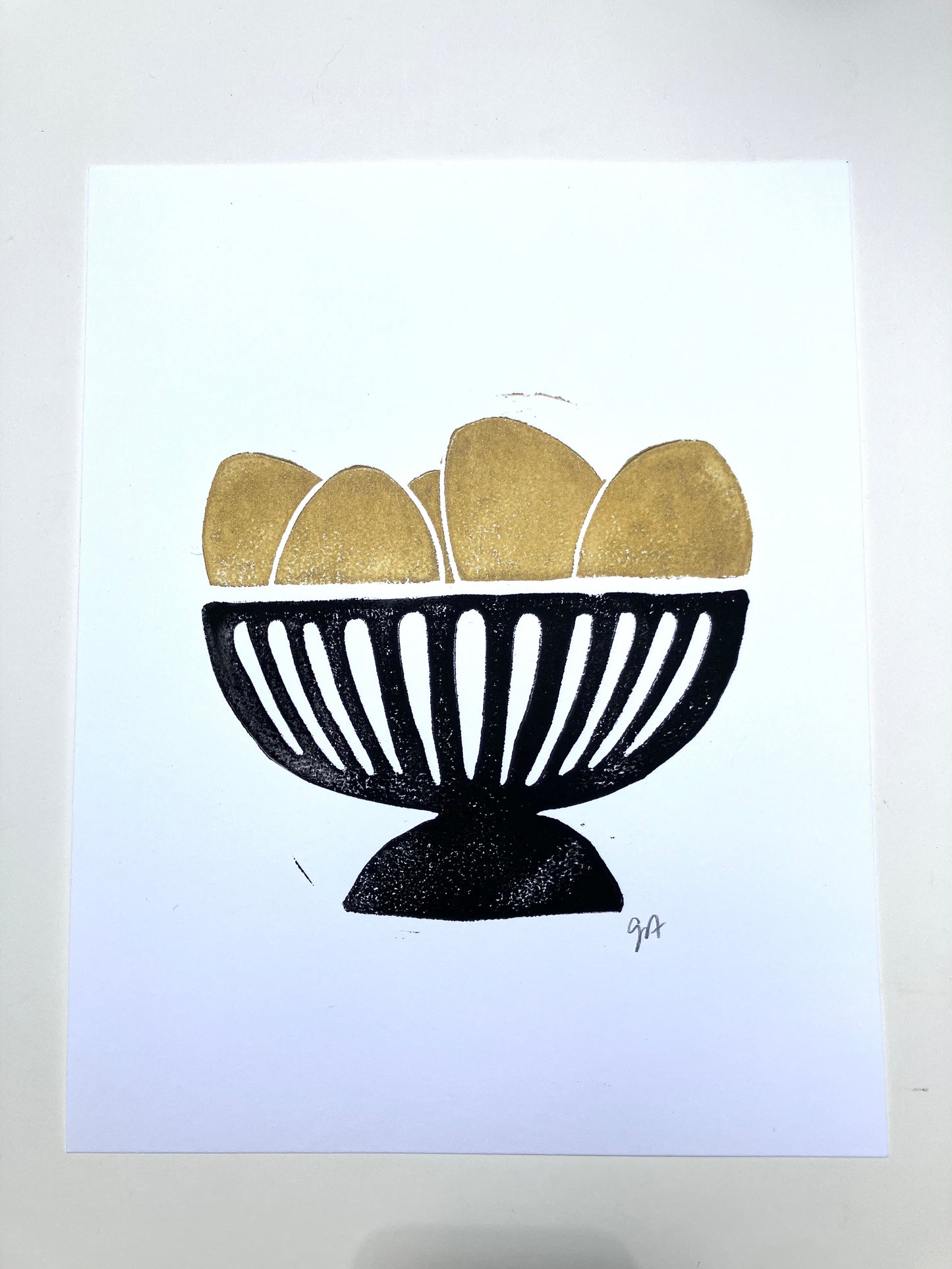 Five golden eggs - Linocut print (8x10in)