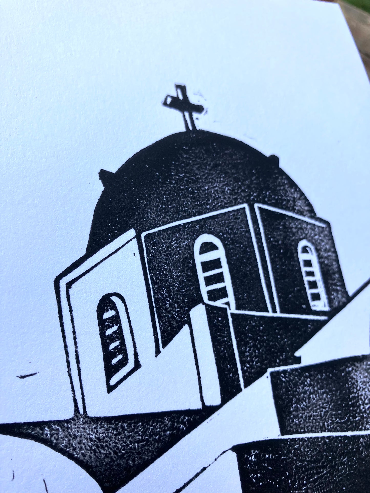 Santorini Greece  - Linocut print (8x10in)