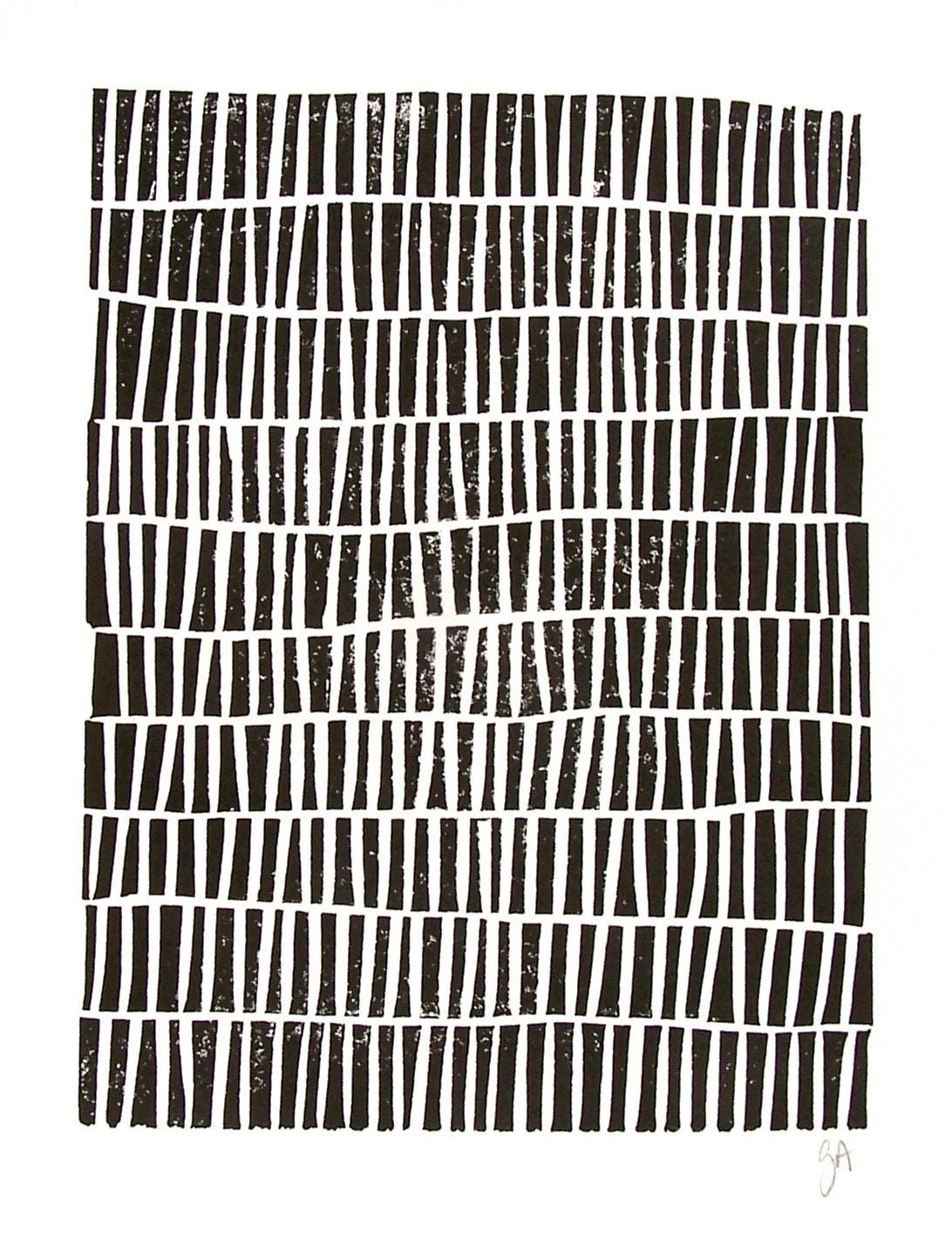 Front image of a geometric linocut lock print