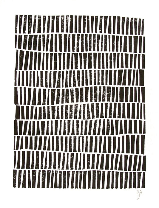 Front image of a geometric linocut lock print