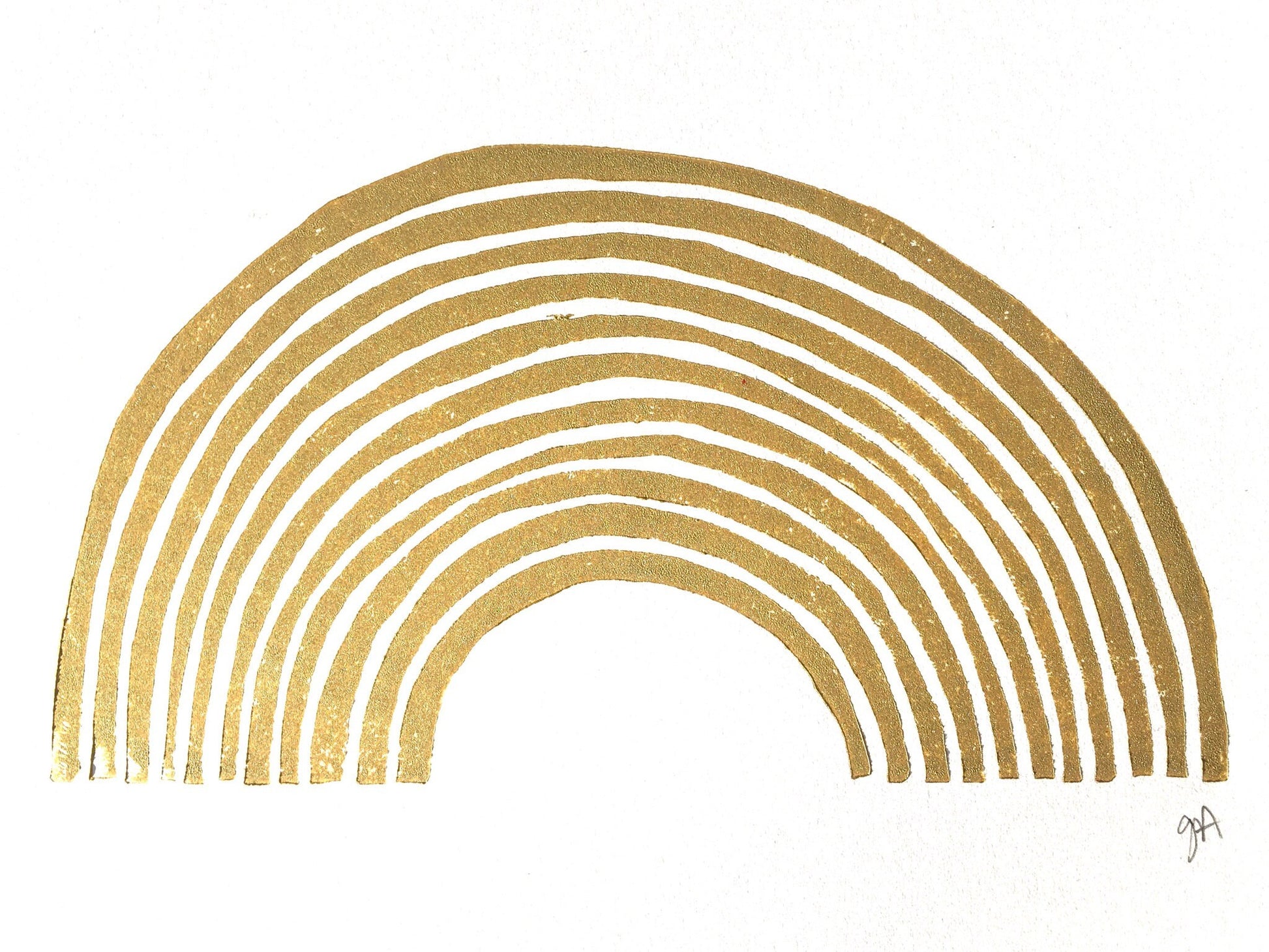 Gold rainbow design on a white background