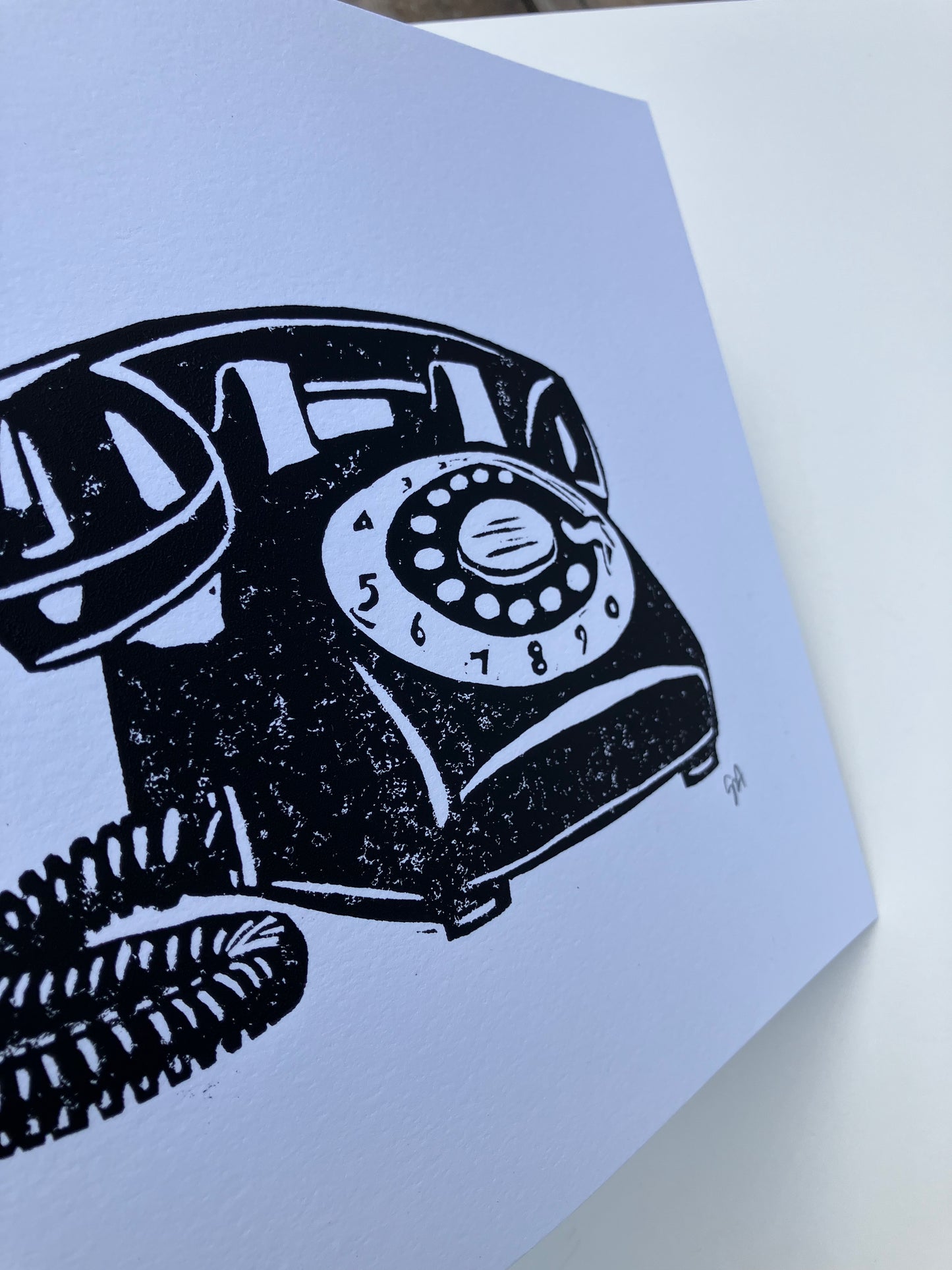 Rotary phone - Linocut print (8x10in)