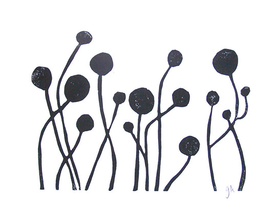 Black abstract plant-like flowers on a white background