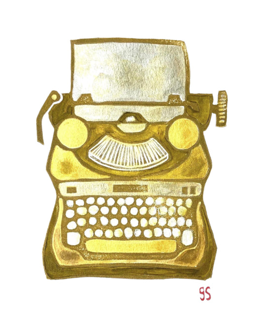 Gold typewriter painting on a white background