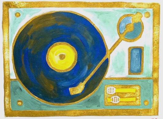 Painting of a record player turntable