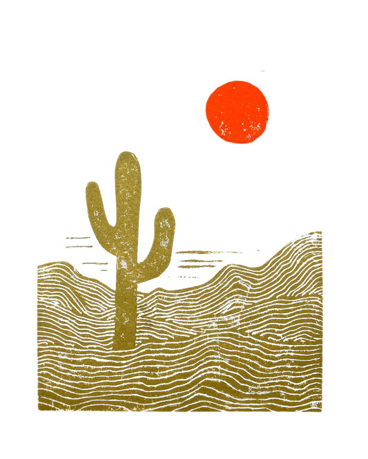 Simplified illustration of a cactus and sun on a white background