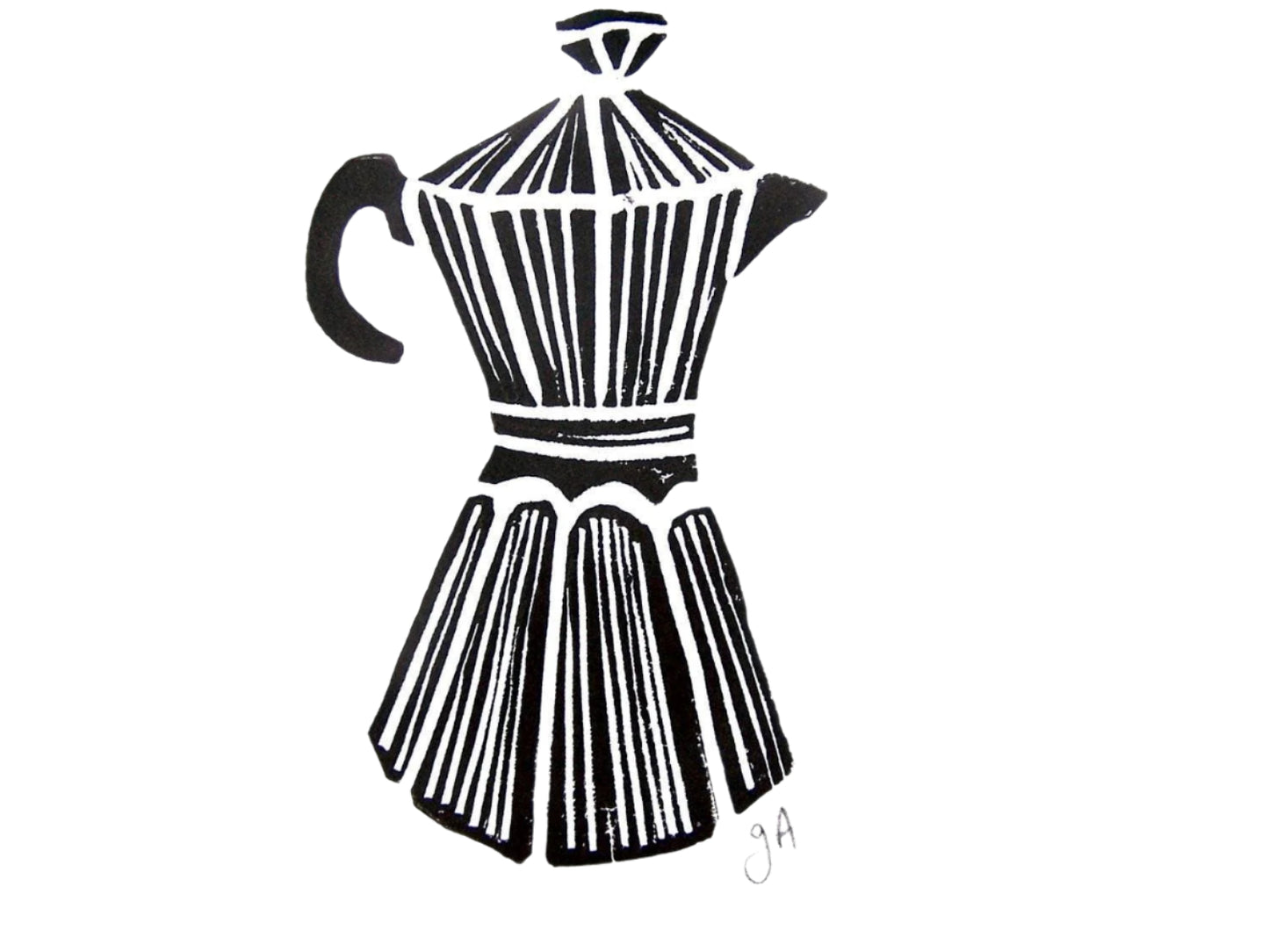 Black and white striped coffee percolator art on a white background