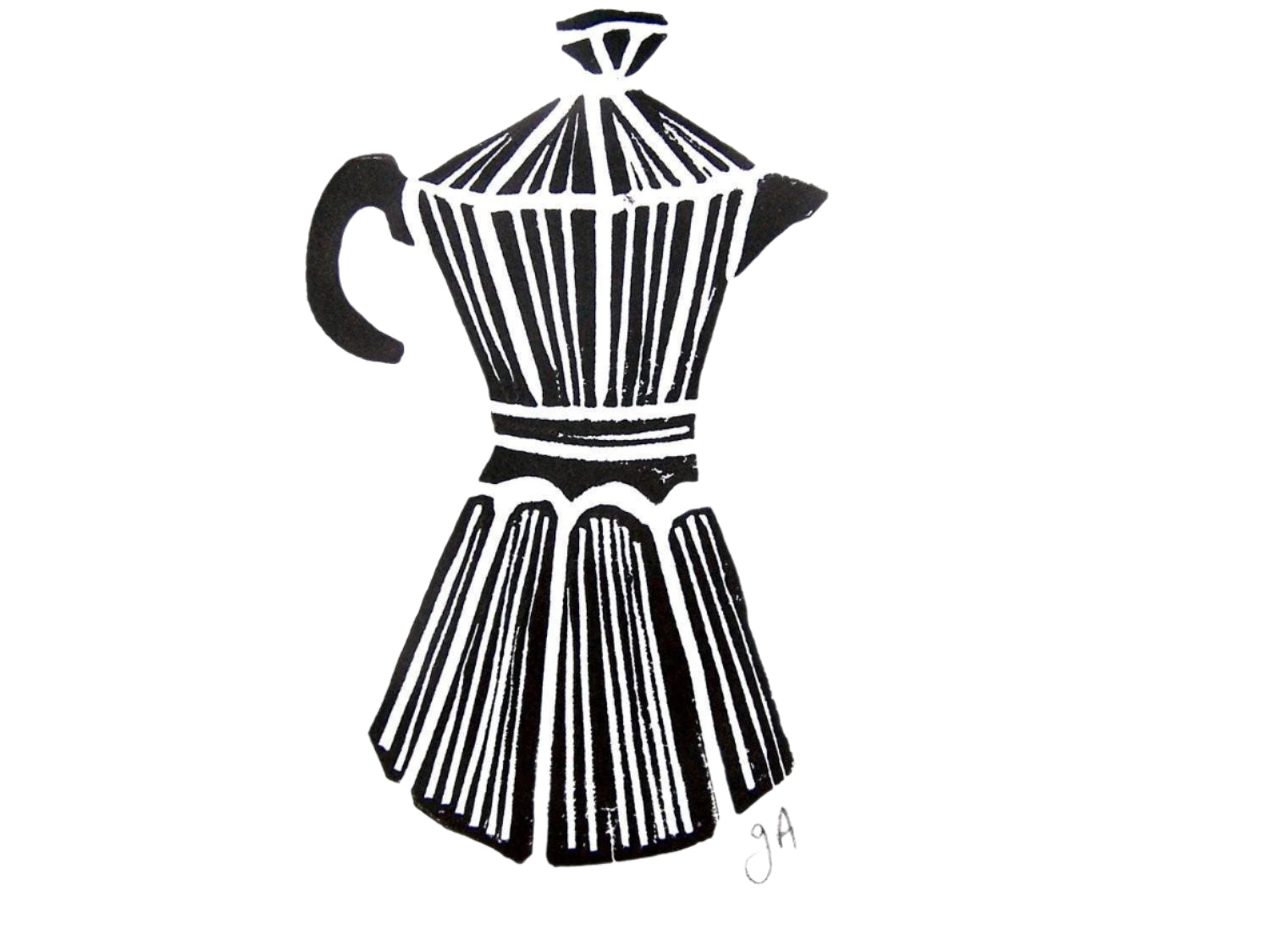 Black and white striped coffee percolator art on a white background