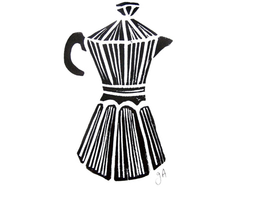 Black and white striped coffee percolator art on a white background