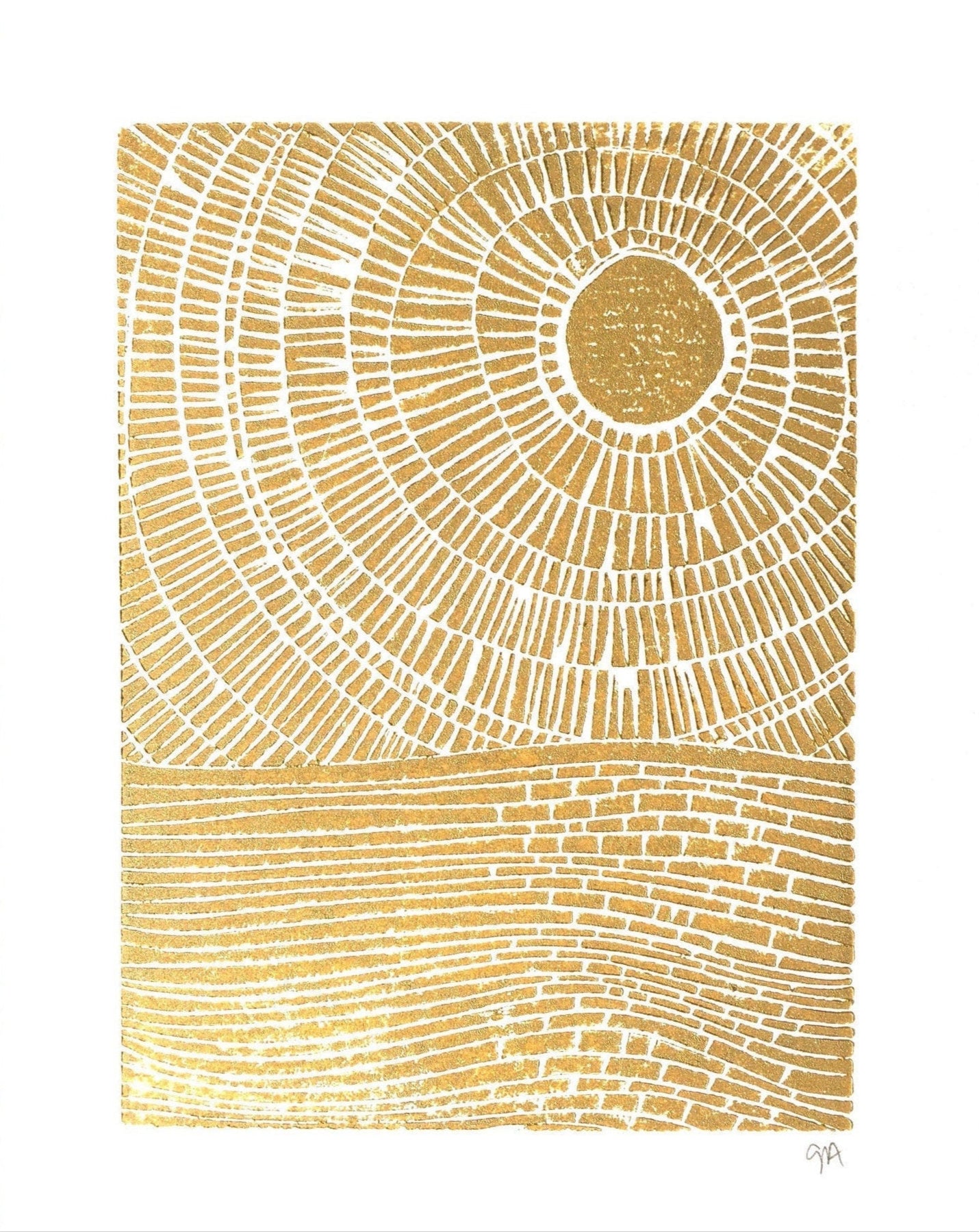 Abstract design with a sunset in shimmery gold