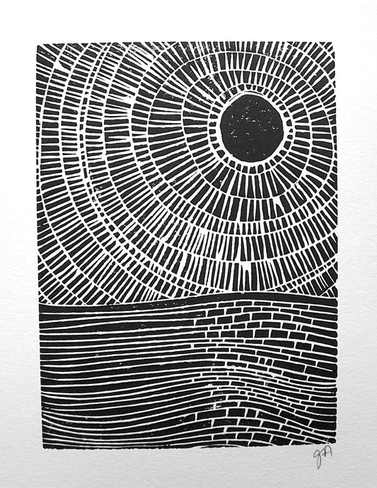 Sunset on the ocean - Linocut print (8x10in)